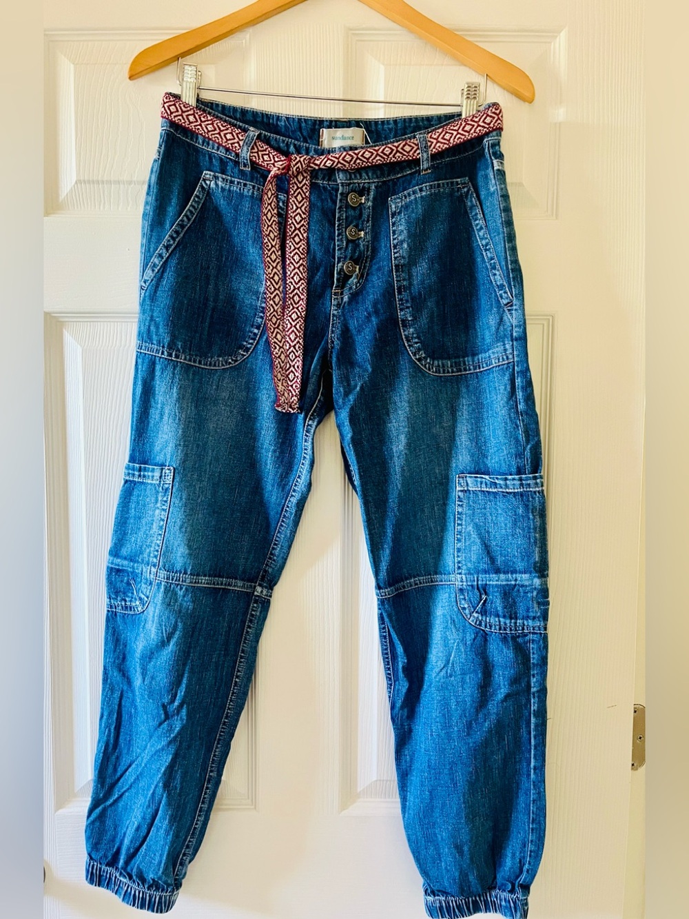 Sundance Blue Relaxed Utility Jeans with Patterned Belt